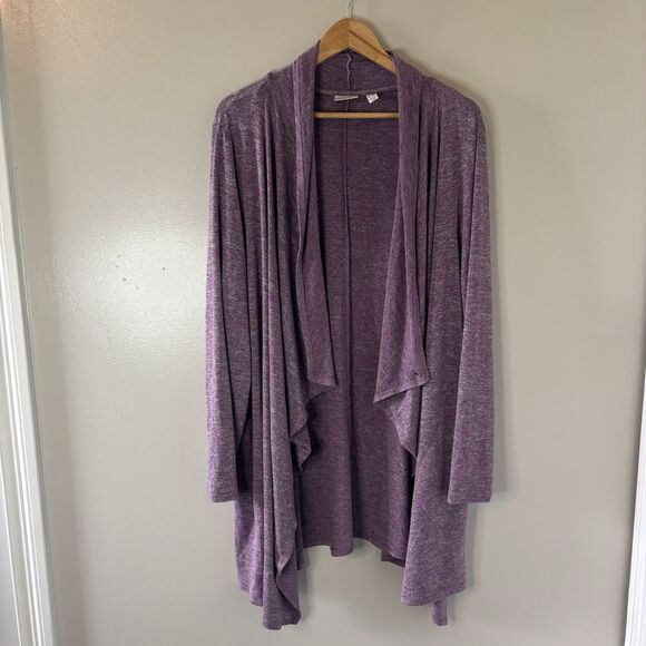 Logo By Lori Goldstein Open Front Cardigan Purple Draped Long Sweater Sz 2X - Picture 1 of 10